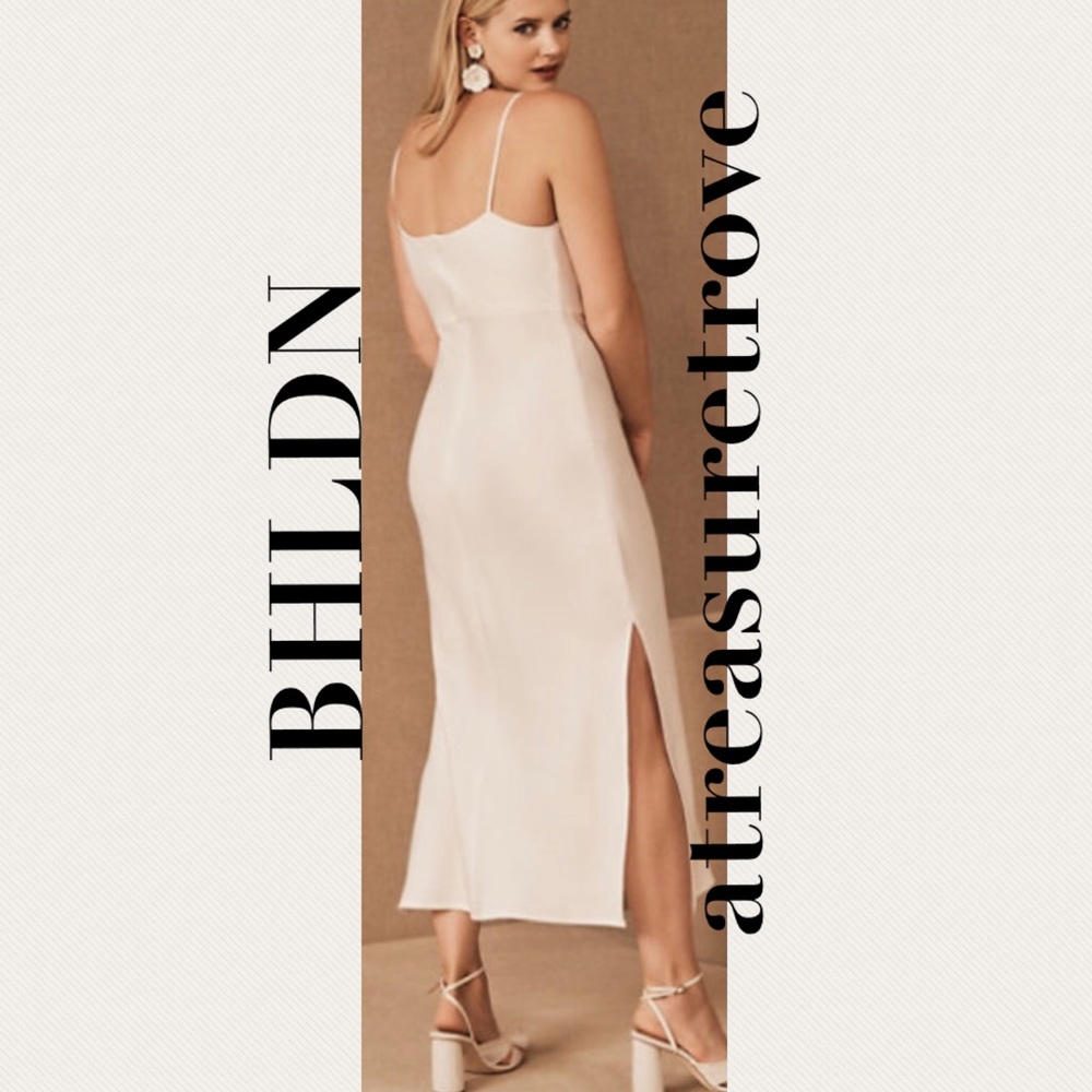 🎉HP🎉 New BHLDN Cali Satin 2 / XS Ivory Charmeuse Slip Wedding Midi Dress - Picture 4 of 8